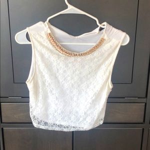 Topshop petite lace tank with beaded collar